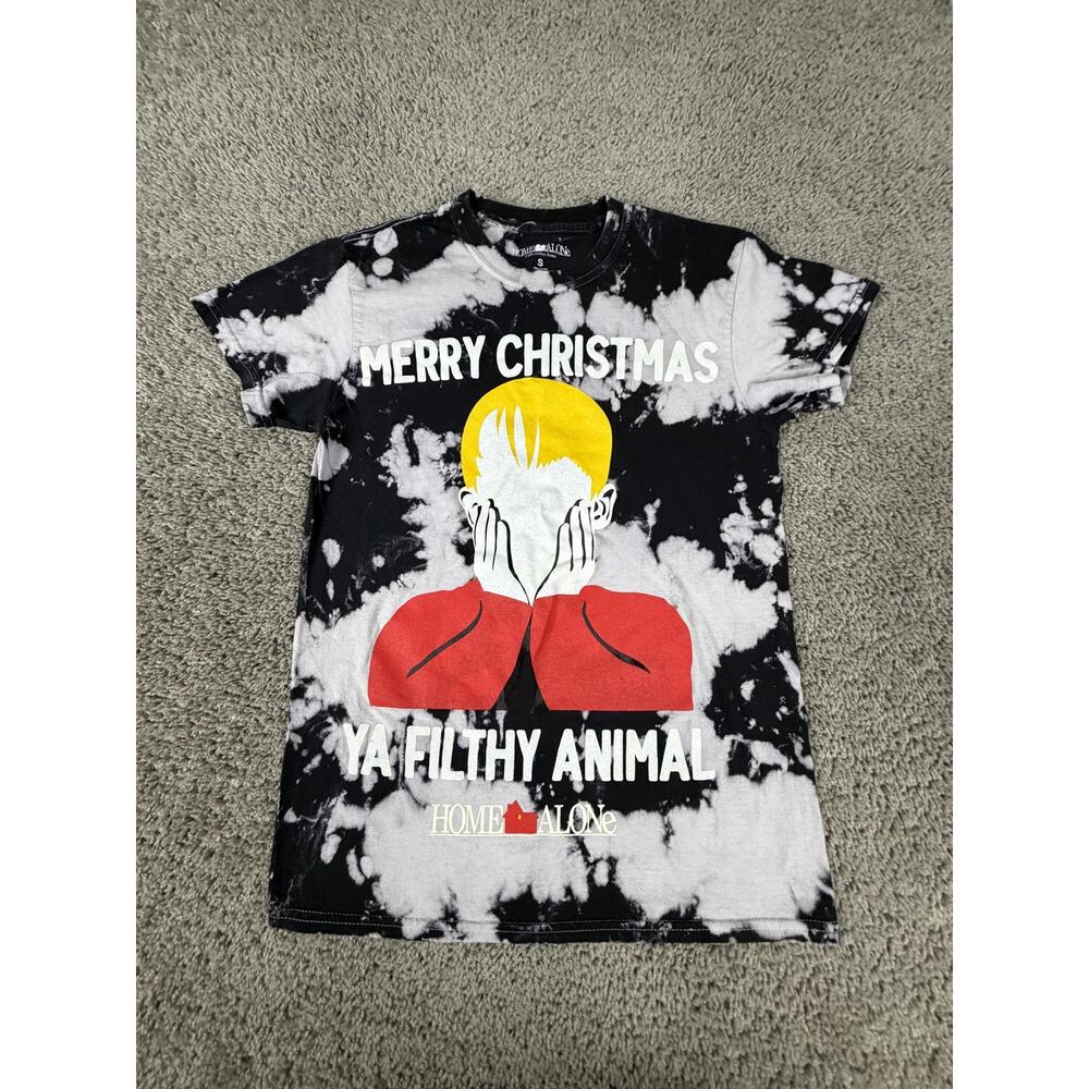 Home Alone Shirt Mens Small Merry Christmas Ya Filthy Animal Black Tie Dye
